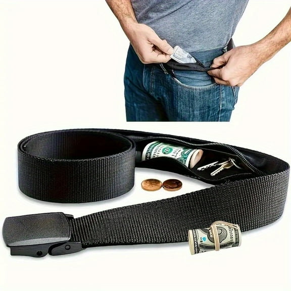 Travel Security Belt with Hidden Money Pocket - TSA Approved Nylon Anti-Theft Wallet Belt, Concealed Zipper Cash Stash