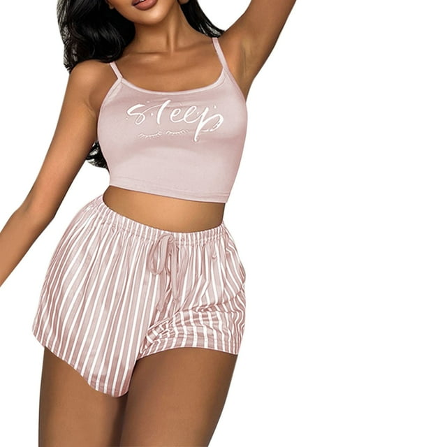 B91xZ Women's Plus Size Satin Pajama Set Two-piece Sleepwear Button-Down Pajama Set,Pink M