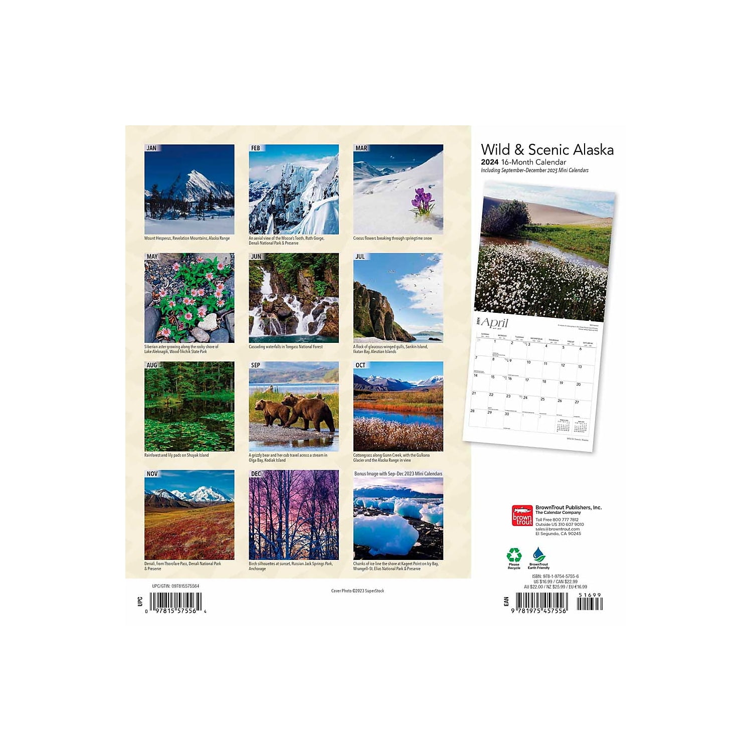 Alaska Wild & Scenic 2024 Wall Calendar 12x12 by Browntrout