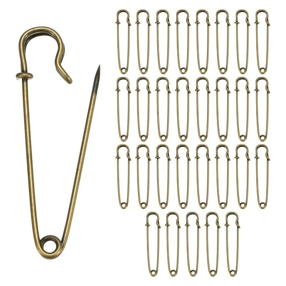 30-Pack Large Safety Pins, 2.2" Spring Lock Pins Blanket Bulk Pins for Fashion/Clothes/Sewing/Quilting/Upholstery/Laundry/DIY Craft/Decorative, Big Safety Pins [Bronze]