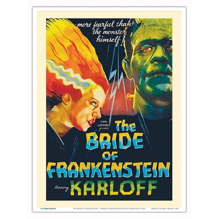 The Bride of Frankenstein - Starring Boris Karloff & Elsa Lanchester - Vintage Film Movie Poster c.1935 - Master Art Print (Unframed) 9in x 12in