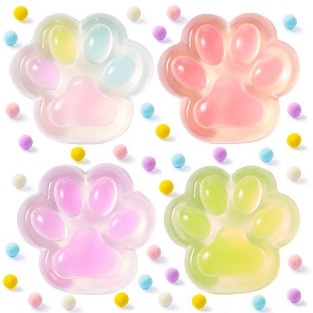 JOYIN 4 piezas de juguetes antiestrés squishy transparentes con forma de pata de gato