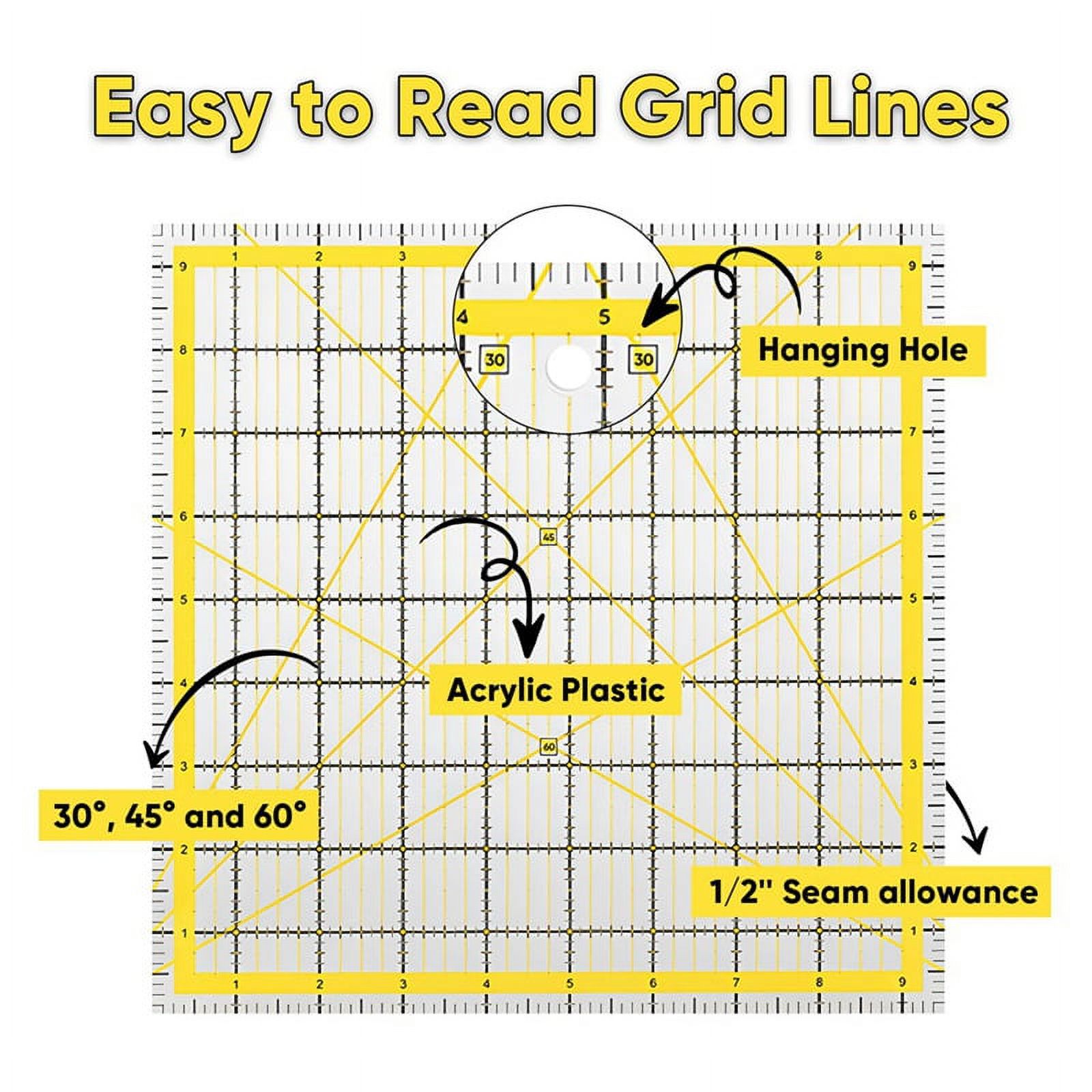 Acrylic Quilting Ruler Set with Double-Colored Grid Lines, Clear Mark Square Ruler Quilting Templates for Sewing,Drawing,6 x quilting rulers 50 x non slip rings