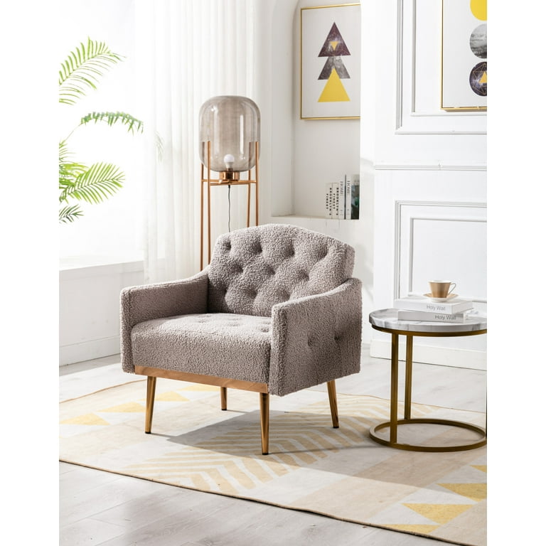 31.10 W Accent Chair with Rose Golden Legs Modern Leisure Single Sofa with Tufted Design Wide Seat Armchair for Office Living Room Bedroom Leisure Room Grey Walmart