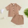 thumbnail image 2 of Shorts Sets for Boy 2 Piece Outfits Boy Clothes Sets Cute Solid Color Button Down Shirt and Shorts 2PC Boys Playwear Summer Outfits, 2 of 4