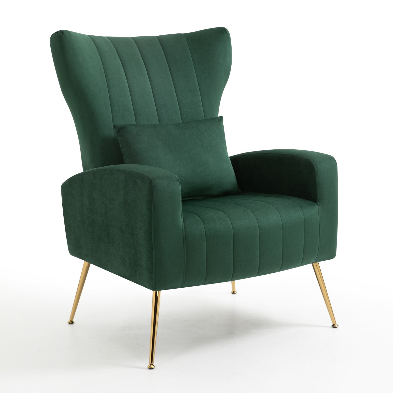 Newnno Living Room Chairs Velvet Accent Chair with Lumbar Pillow, High Back Armchair Mid Century