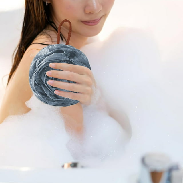 Esponja de baño grande supersuave con forma de rosa | Esponja de baño espumosa de polietileno con cuerda para colgar | Colores rojo, azul, verde y rosa | Exfoliante corporal de 13 x 8 cm para una
