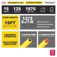 thumbnail image 2 of Thonapa Lighted Outdoor Extension Cord 15 ft - 12 Gauge 15 Amp Heavy Duty Power Extension Cords - SJTW - Great for Major Appliances, Power Tools, Garden Supplies - Yellow, 2 of 5