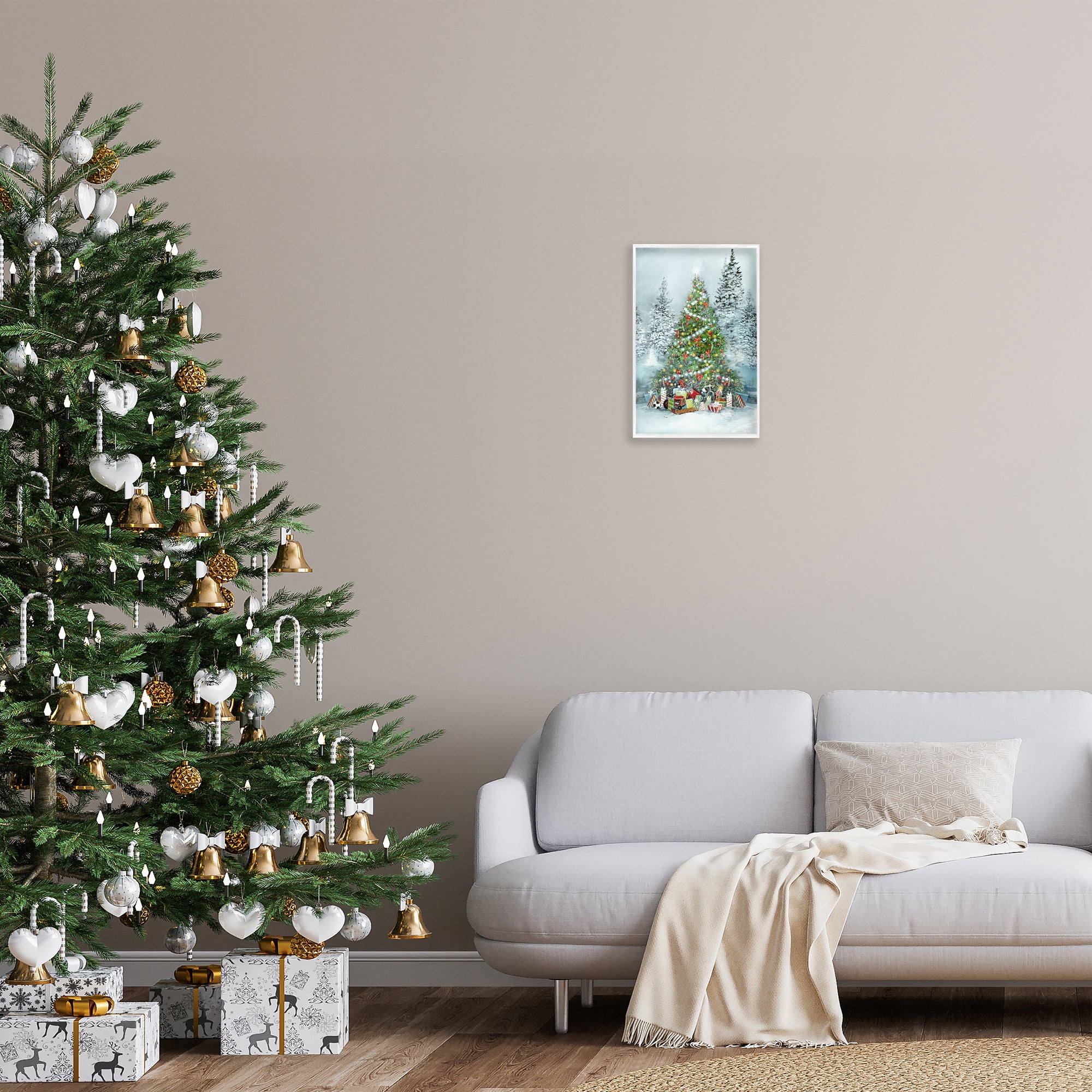 Stupell Industries Mistletoe Kisses Phrase Holiday Painting White Framed Art Prints Wall Art, 12 x 18