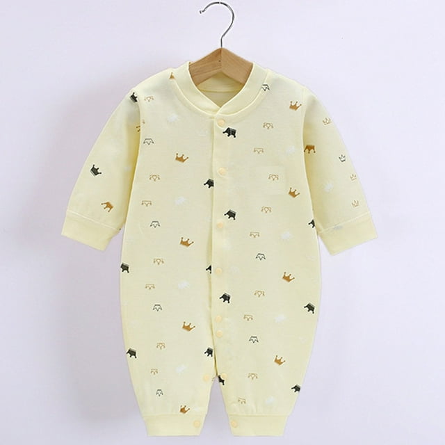 Cowsor Newborn Unisex Printed Romper – Button-Neck Long Sleeve (0-12M)