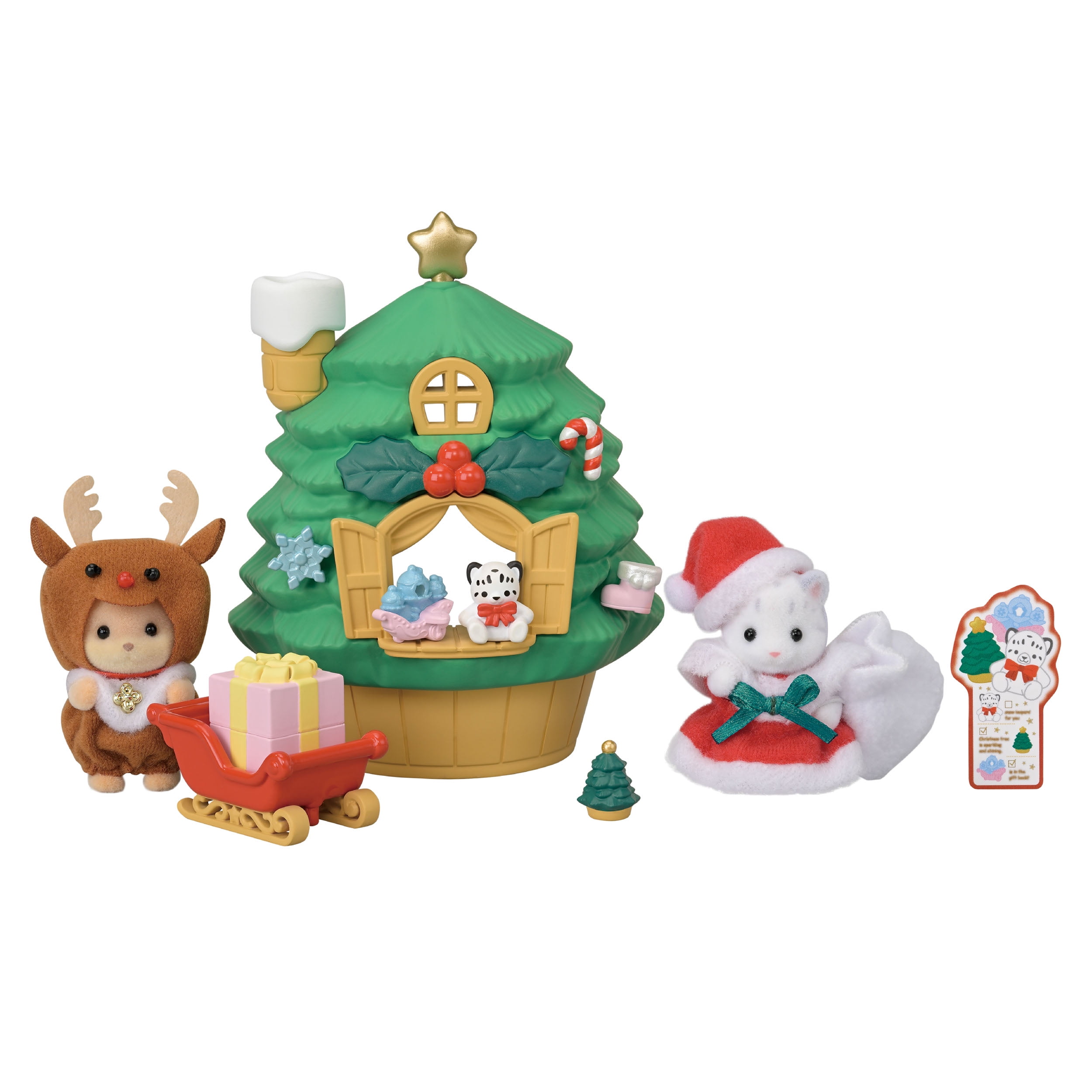 Cabane de Noël du Père Noël Calico Critters, coffret de jeu saisonnier avec 2 figurines