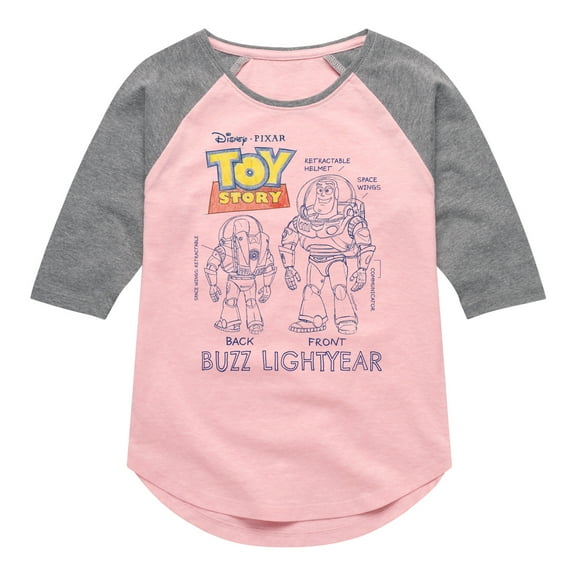 Toy Story 4 - Buzz Sketches - Toddler & Youth Girls Raglan Graphic T-Shirt