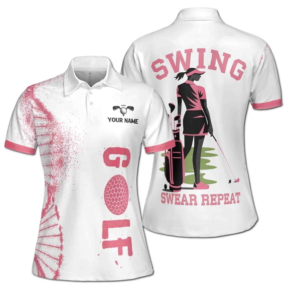 Custom Name Golf Genie Swing Swear Repeat Women's Polo Shirt S-5XL