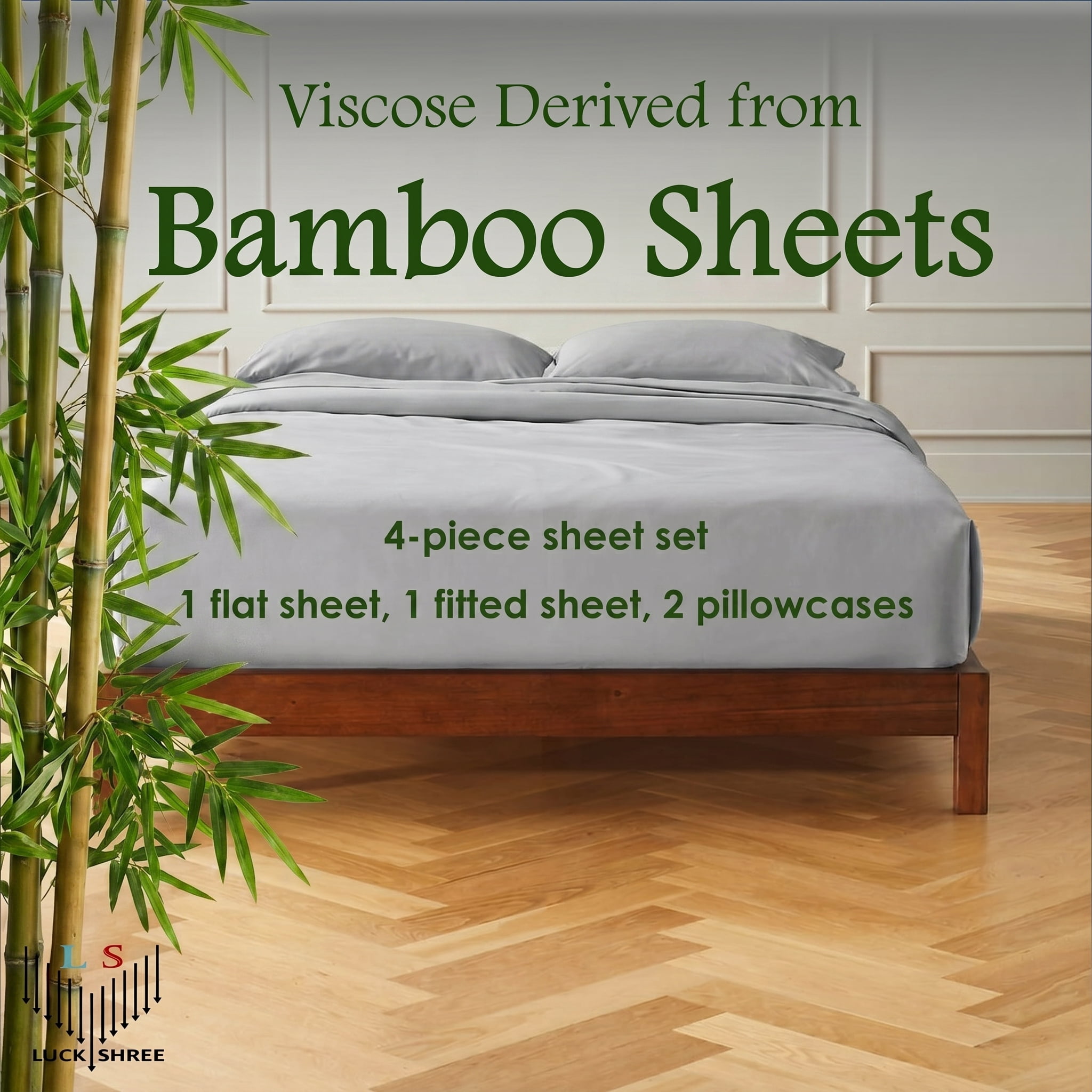 100% Viscose from BAMBOO Sheets Set Full-XL Size - 1000 Thread Count - 4 Piece Bedding - 18" Deep Pocket - Light Gray