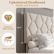 King Size Bed Frame with Headboard, Upholstered Bed Frame, Heavy-Duty Platform Bed Frame with Strong Wood Slats, Upholstered Mattress Foundation No Box Spring Needed