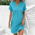 thumbnail image 2 of Karight Womens Summer Dresses Short Rolled Sleeve Pleated Button Down V Neck Casual Beach Shift Sundresses with Pockets, 2 of 7