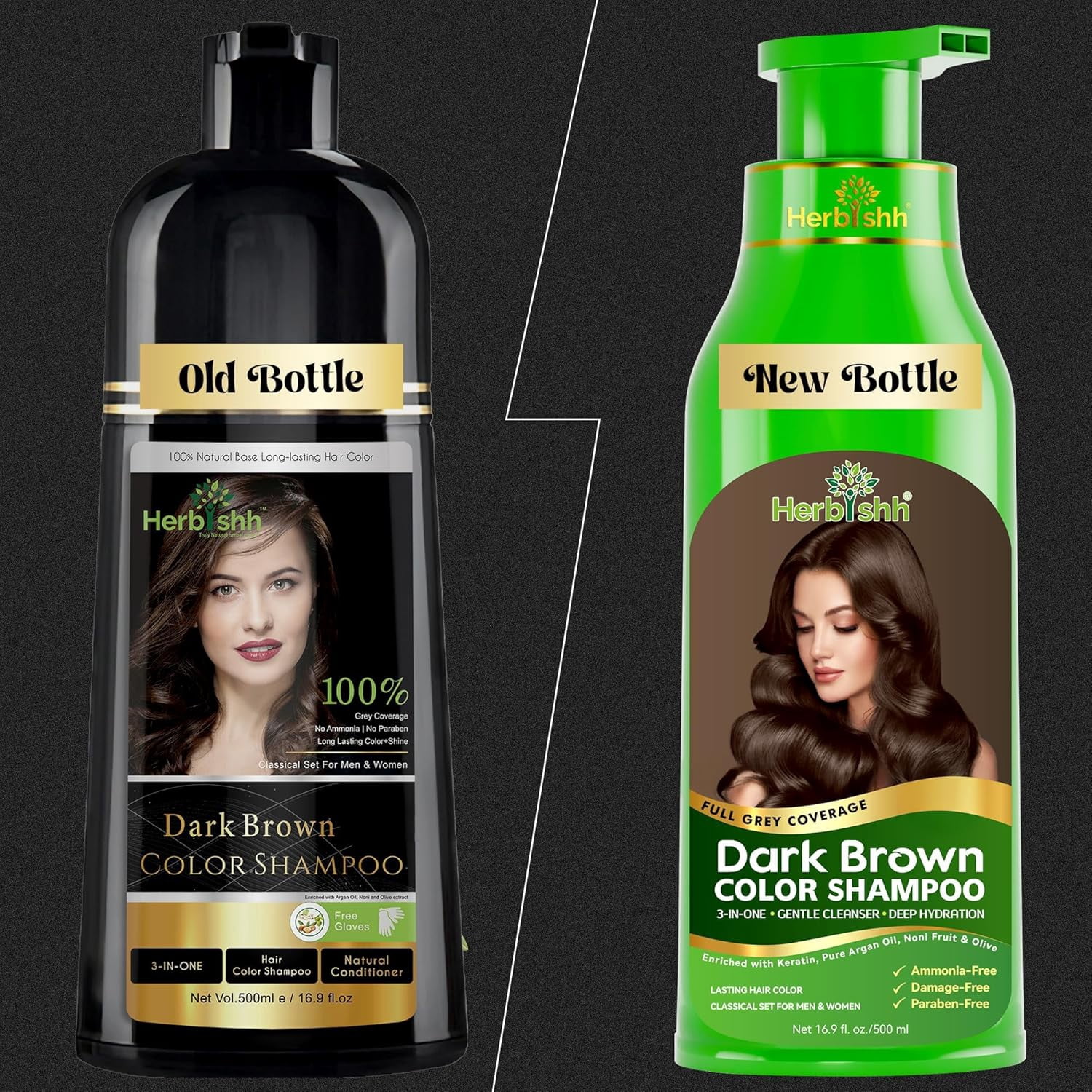 Herbishh Dark Brown Hair Color Shampoo for Gray Hair, Hair Dye Shampoo 3 in 1, 100% Gray Coverage,  Easy Application Shampoo Para Canas, Permanent Hair Color for Men & Women, Ammonia-free, 500 ml