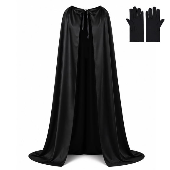 Black Cloak with Gloves, Halloween Costume Cape for Adults, Vampire Witch Wizard Grim Reaper Cape Set for Cosplay, Masquerade and Halloween Party Size L