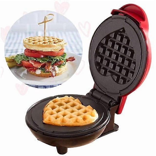 Mini Maker Waffle Iron 5" Non-Stick Waffle Maker Stuffed Waffles Adjustable Browning Control, Heart
