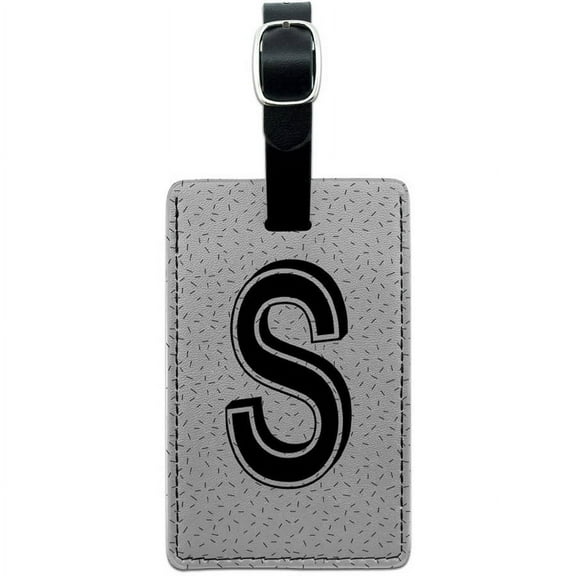 Letter S Initial Sprinkles Black White Leather Luggage ID Tag Suitcase Carry-On