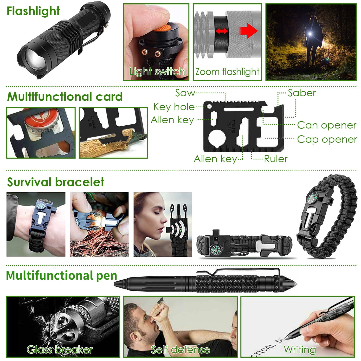 Imountek 47Pcs Emergency Survival Kit, Outdoor Mini First Aid Kit with Portable Pouch for Hiking Camping Adventure, Black