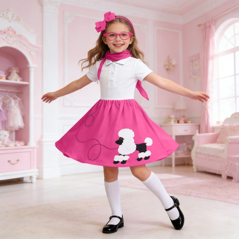Staki 50s Outfit for Girls 50s Poodle Skirt Costume for Girls Halloween Party Dress Up 2T 3T 4T Blue,5-6 Years