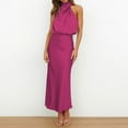 thumbnail image 4 of FINALGANG Women Elegant Dress Solid Color Halter Neck Sleeveless Dresses Party Evening Long Dress Design Durable Soft Fabric, 4 of 8