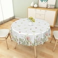 thumbnail image 3 of Nanqianyi White Round Tablecloth 60 inch With Pink Floral Green Leaves Plants, Waterproof Table Cover for Kitchen Decoration, 3 of 8