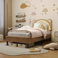 thumbnail image 5 of Twin Size Upholstered Platform Bed Frame with Adjustable LED Headboard, Sturdy Wooden Slats, Modern Smart Light Design, No Box Spring Needed for Bedroom, Yellow, 5 of 8