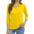 thumbnail image 2 of Nestiefly Women's Polo Shirt 3/4 Length Sleeve Tops Collared Button Down Golf Tee Casual Spring Summer Work T Shirts Yellow XL, 2 of 5