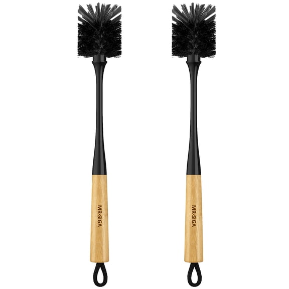 MR.SIGA Water Bottle Brush, Long Handle Bottle Brush for Water Glasses, Baby Bottles, Sports Bottles Cleaning, Black, 2 Pack