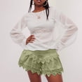 thumbnail image 5 of vigerkar Women Tiered Ruffle Shorts Floral Embroidered Eyelet Elastic Waist Wide Leg Boho Crochet Skirt Shorts (AG, M), 5 of 9