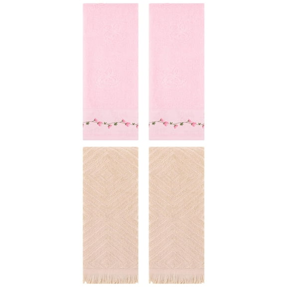 Unique Bargains 4 Pcs Soft Absorbent Hand Towels 13" x 29" Pink/Brown