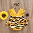 thumbnail image 3 of Combinaison Sans Manches en Dentelle à Imprimé Tournesol pour Bébés Filles, Justaucorps Robe + Bandeau, 3 of 9