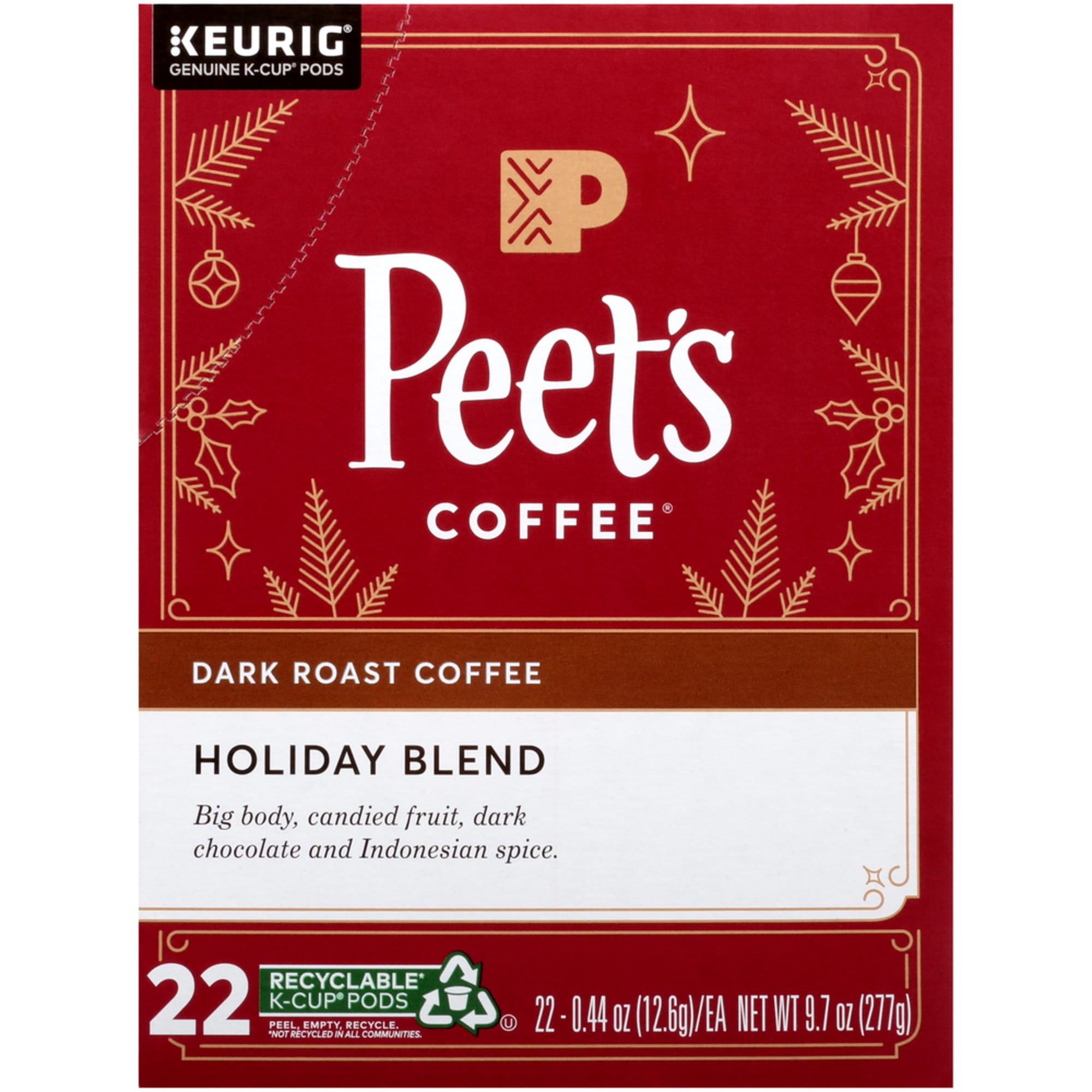 Peet's Coffee Holiday Blend Dark Roast Coffee K-Cup Pods 22 ct Box
