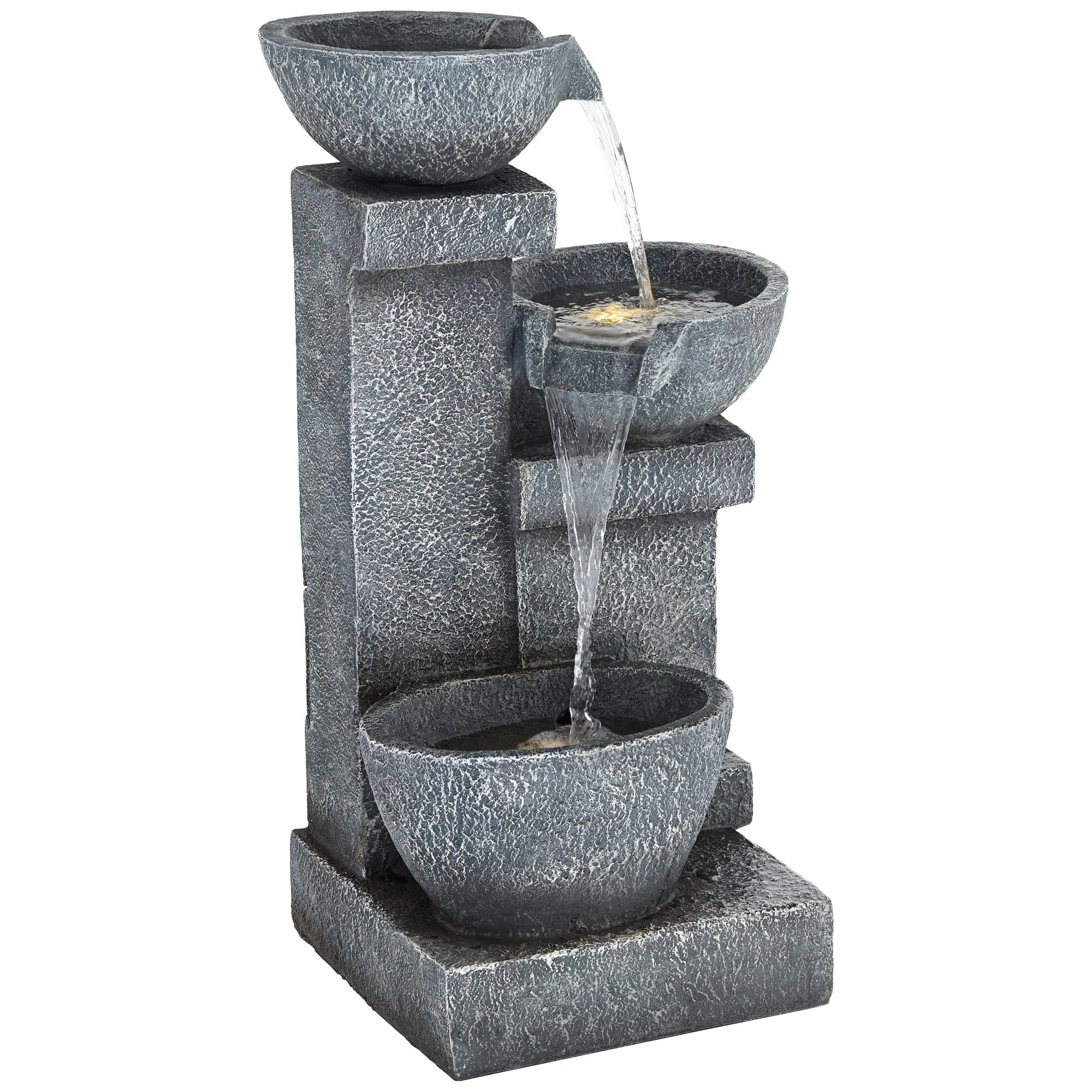 Three Bowls 32 1/4" High Large Modern Indoor Outdoor Decor Gray Faux Stone Floor Fountain w/ Light LED Cascading