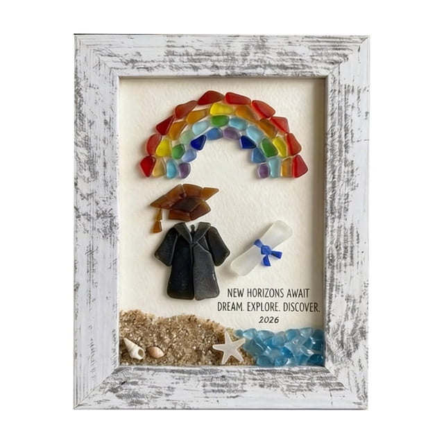 SIYTUAU Graduation Photo Frame Simulated Sea Glass Design Class Of 2026 Polished Finish Wood Keepsake For Desk Or Shelf