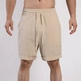 thumbnail image 2 of CaComMARK PI Cotton Linen Shorts for Men Casual Beach Shorts Fashion Solid Color Elastic Rope Waist Casual Fitness Sports Shorts Beige 4(S), 2 of 6