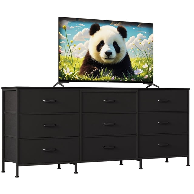 Yeshouse Cómoda para TV LED de 63" con 8 cajones de tela, estructura de acero e iluminación LED, almacenamiento para TV de hasta 75", ideal para dormitorio y sala de estar