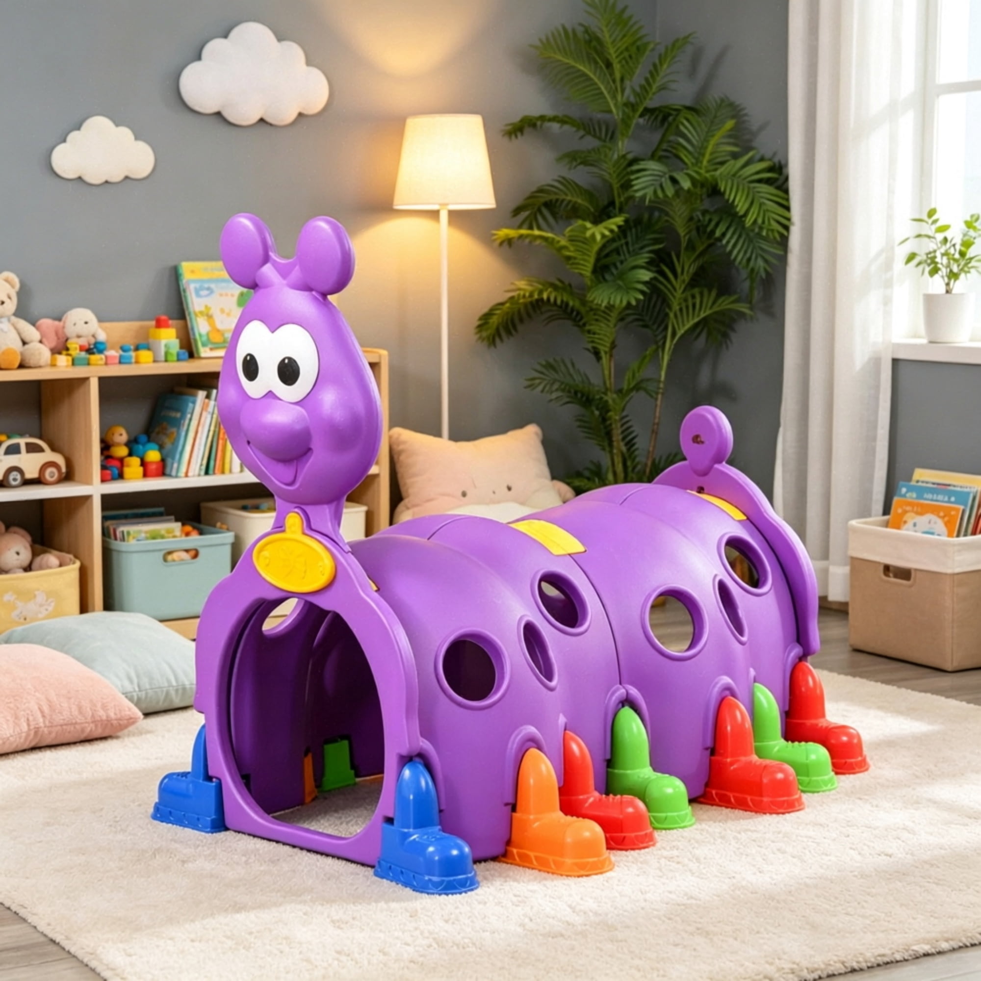 2-Section Toddler Play Tunnel, Kids Crawl & Climb Through Indoor Outdoor Play Structure, Purple