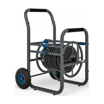 Suncast Commercial Grade Steel Outdoor Garden Hose Reel Cart, Blue/Gray
