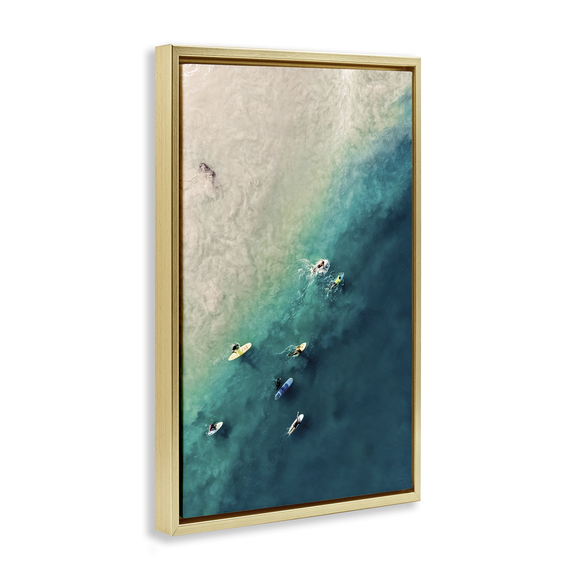 Stupell Industries Surfers on Vivid Shore Nautical & Beach Photography Gold Floater Framed Canvas Art Print Wall Art, 17 x 25