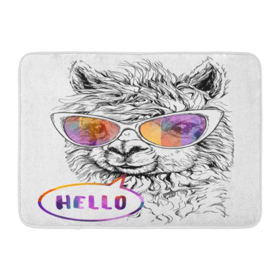 SIDONKU Peru Lama Alpaca in Eyeglasses Hipster Drawing White Graphic Sketch Ink Doormat Floor Rug Bath Mat 23.6x15.7 inch