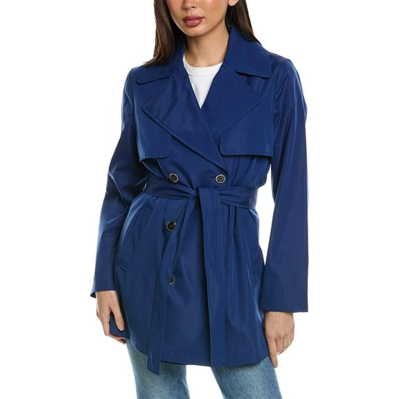 Via Spiga womens Double-Breasted Short Trench Coat, XL, Blue