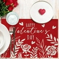 thumbnail image 3 of Happy Valentine''s Day Red Placemats Set of 4, Rose Flowers Floral Leaves Love Hearts Holiday Dining Table Place Mats, Anniversary Wedding Kitchen Decor Home Decoration 12 x 18 Inch, 3 of 5
