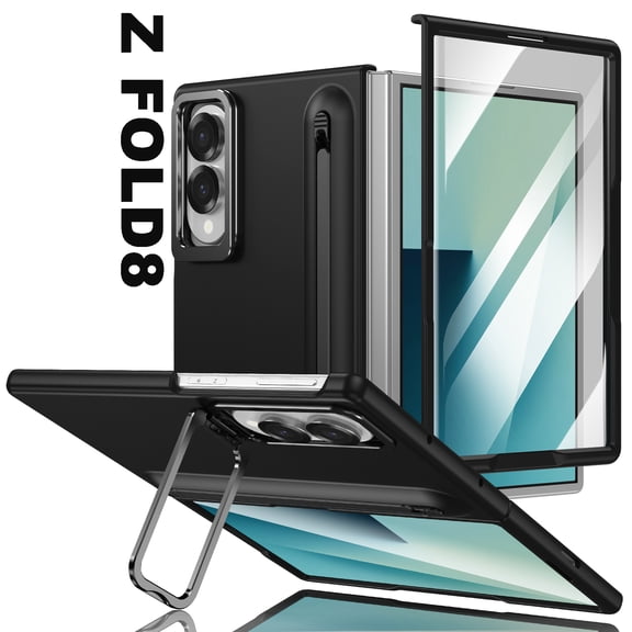 COAROVER for Samsung Galaxy Z Fold8 Case with Stylus & Pen Slot & Kickstand,Built-in Screen Protector,Heavy Duty Shockproof Hard PC Cover,Black