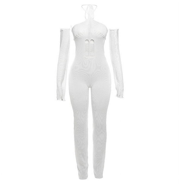 Mono ajustado de manga larga de punto con cuello de tiras y espalda descubierta sexy para mujer de otoño