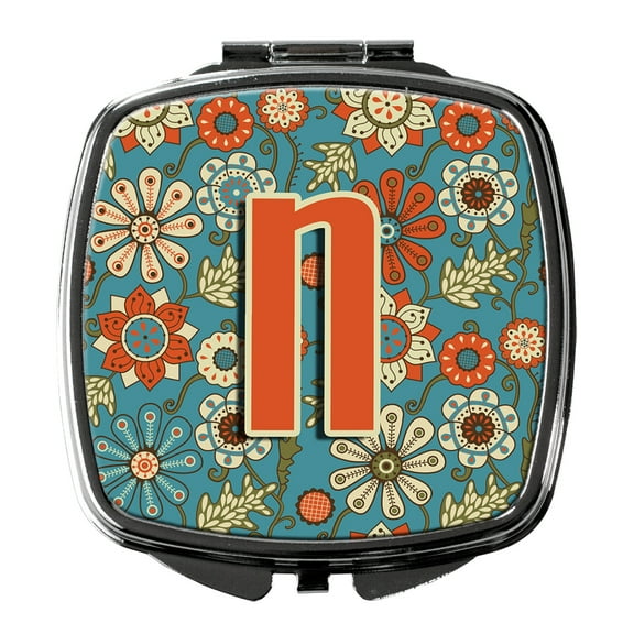 Letter N Flowers Retro Blue Compact Mirror CJ2012-NSCM