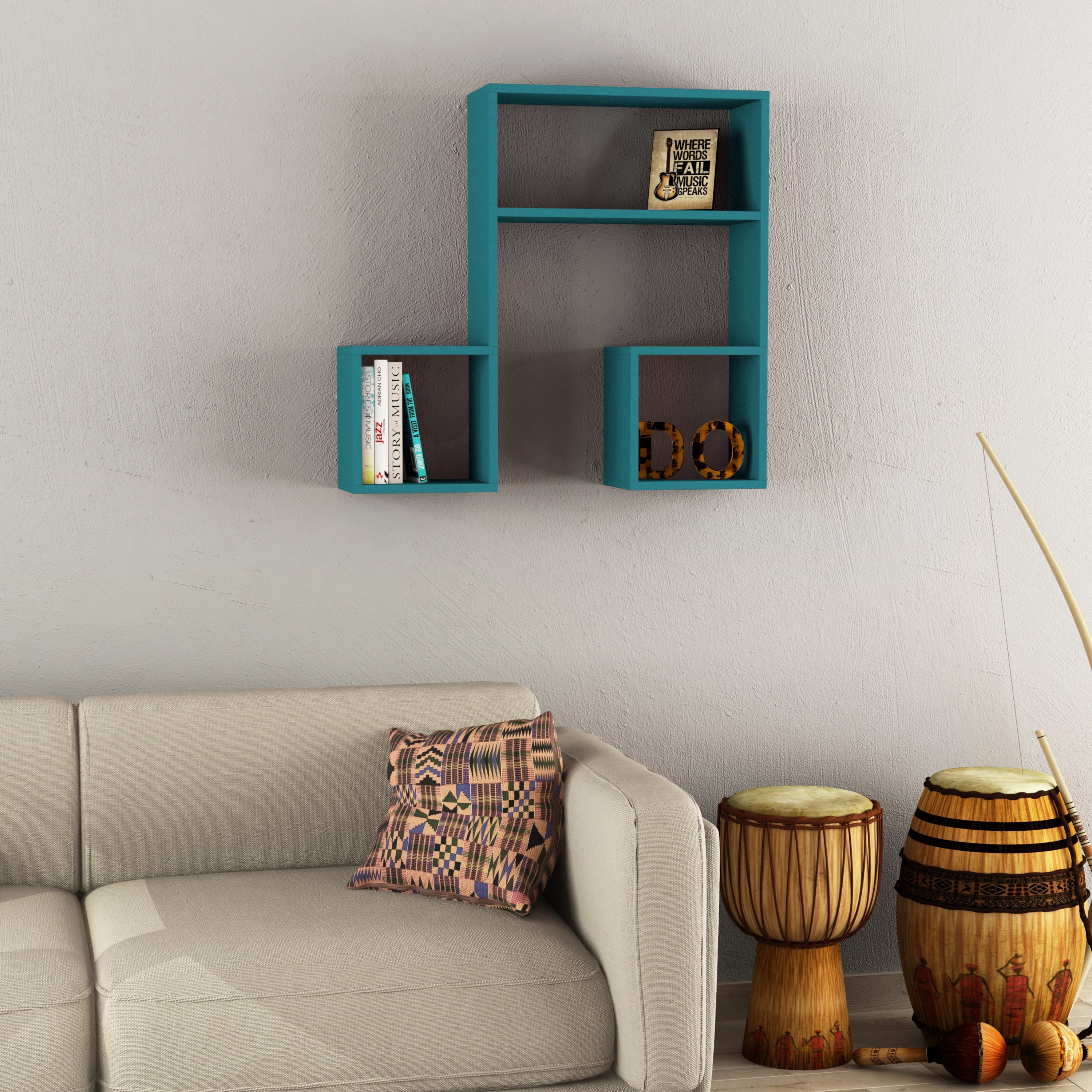 Ada Home Decor Furniture 34.65" 3 Tier Petrol Blue Wiola Modern Wall Shelf