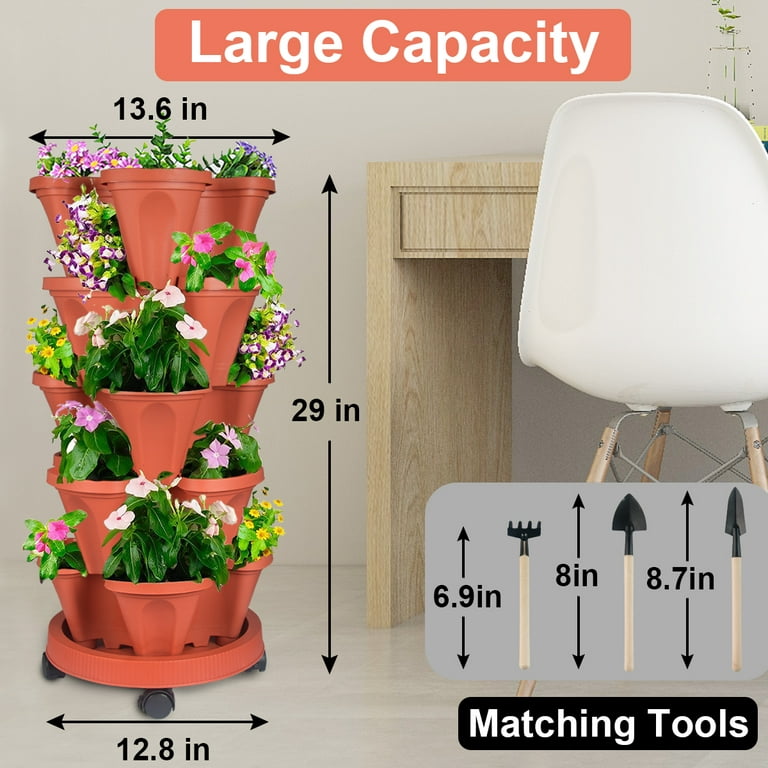 Stackable Planter, Tower Garden Planters, Indoor Outdoor Gardening Pots